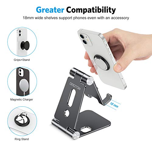 OMOTON Foldable Cell Phone Stand, C4 Portable Aluminum Phone Holder, Adjustable Phone Dock Cradle Compatible with iPhone 17/16/15 Pro Max, Samsung Galaxy, Small Tablets and Other Phones, Black - color: Black