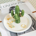 Cactus Ring Holder Dish, Ceramic Jewelry Tray Trinket Dish for Necklace Keychain Organizer, Cute Funny Birthday Wedding Mothers Day Gift for Women Friends Girls - style: Cactus