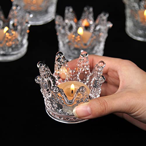 Vixdonos Crown Glass Tealight Candle Holder Set of 12 Clear Votive Candle Holders for Wedding, Party and Home Decor - color: Clear, size: 12PCS