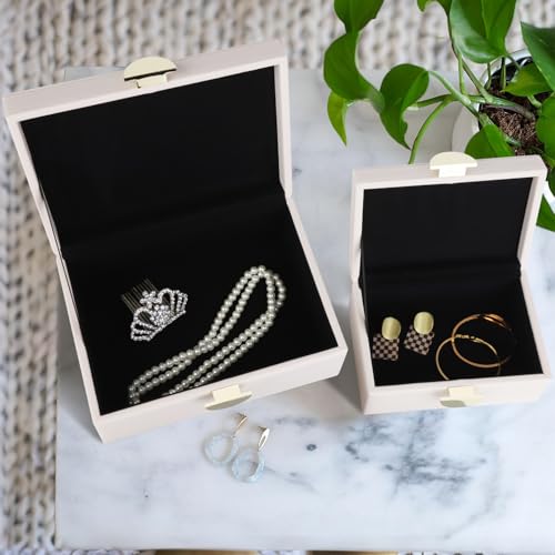 HofferRuffer Faux Leather Jewelry Boxes, Decorative Boxes Storage Accessory Organizer with Gold Hardware Decor, Classic Vegan Leather Set of 2 Pieces (CreamWhite) - color: CreamWhite