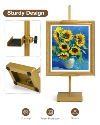 Adjustable Tabletop Easel Stand, Picture Easels for Display Up to 17" H, Gold Metal Picture Frame Holder Stand Table for Art, Photo (1 Pack) - color: Gold 1Pack
