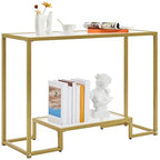 Yaheetech 42 Inch Console Table, Tempered Glass Entryway Table, Narrow Sofa Tables, 2-Tier Hallway Tables, Entrance Stand for Living Room Bedroom, Gold - color: Gold