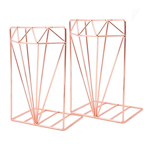 Winterworm Metal Bookends Book Ends Heavy Duty Modern Decorative for Bedroom Library Office School Book Display Desktop Organizer Gift (Diamond Rose Gold) - color: Diamond Rose Gold