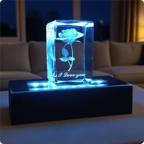 LED Rectangular Light Display Base for Crystals Glass Art Light Display Stand 3D LED Light Ornament Lamp 6 Inch Illuminated Holder - Black (Colorful Lights)