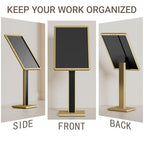 Sign holder floor stand,Heavy-Duty Pedestal poster stand for display,21×29 inch Adjustable Aluminum Menu Stand for Restaurant(Gold) - color: Gold