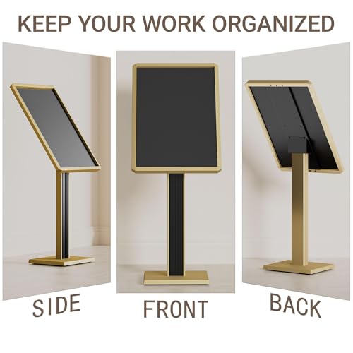 Sign holder floor stand,Heavy-Duty Pedestal poster stand for display,21×29 inch Adjustable Aluminum Menu Stand for Restaurant(Gold) - color: Gold
