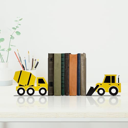 Construction Truck Decorative Bookends for Boys Room - Durable and Cute Design, Perfect for Nursery and Kids' Book Ends,Teen Boy Room Decor（Bulldozer） - color: Yellow Bulldozer