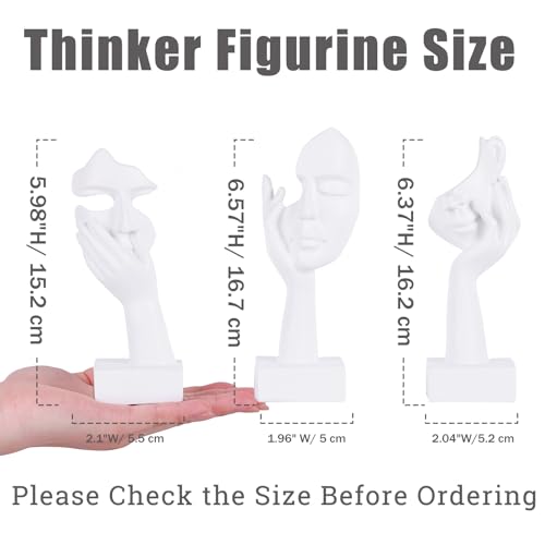3 Pcs Thinker Small Statue Set - White Art Abstract Home Accent Figurines for Decor Woman Apartment Bookshelf Floating Shelf Coffee Table Office Desk Bathroom Counter Decor (3 Pcs White, 6") - color: 3 Pcs White, size: 6"