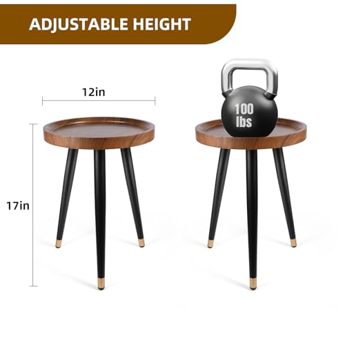 KGPLOME Plant Stand Indoor,Mid Century Walnut Wood Plant Table, Heavy Duty Metal Tall Flower Pot Stand,Modern Round Small Side End Table With Raised Design(12"x17")