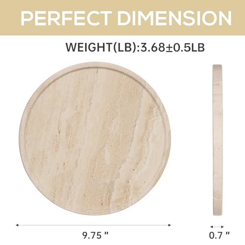 Koville Natural Travertine Tray for Home Decor, 10 Inch Round Serving Tray for Kitchen and Coffee Table, Decorative Marble Bathroom Trays for Counter, Luxury Vanity Tray, Light Beige Stone Tray
