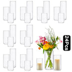 PHOSPHOR 24 Pcs Hurricane Candle Holders for Pillar Candle 6'', 8'', 10'' Tall Glass Cylinder Centerpieces Vases Floral - color: Striped Glass 24 Pcs