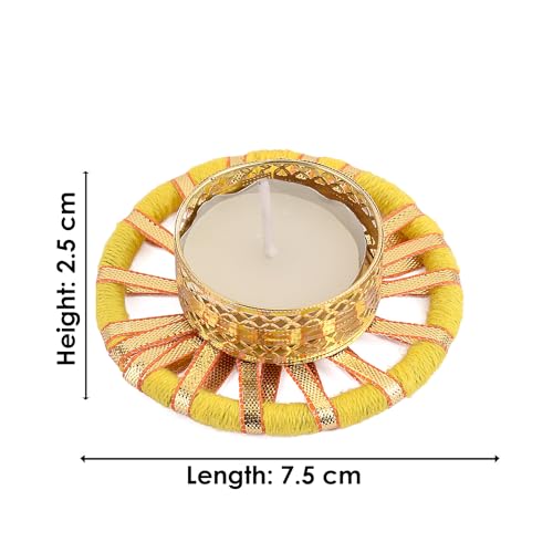 SATVIK 6 Pcs Round Chakra Metal Diya Tea Light Candle Holder | Decorative Oil Lamp for Diwali, Pooja, Mandir & Home Décor | Festival Decoration & Gifting Set with Tea Lights - size: Pack of 6