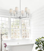 Modern 6 Light Chrome Chandelier with White Fabric Shades Elegant Ceiling Light,Farmhouse & Industrial Pendant Chandelier for Dining Room Living Room Bedroom,E12 Base - color: Chrome