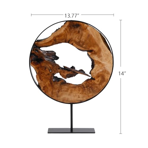 WELLAND Round Cedar Wood Sculpture 13.77" W x 13.77" D x 14" H, Wood Tabletop Sculpture, Irregular Shape décor for Living Room, Bedroom, Home Office - size: Extra Large