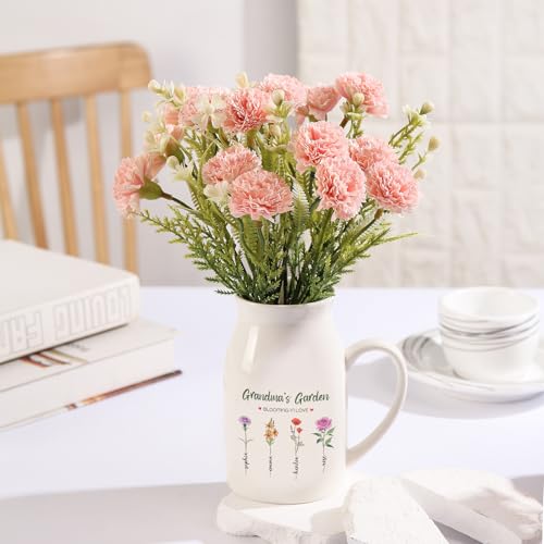 Personalized Flower Vase Small Ceramic Vase with Birth Month Flower Decorative Vases Home Decor Grandma's Garden Blooming in Love Mother's Day Birthday Gift for Mom, Wife, Grandma, Mama, Nana - color: Style 07