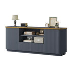 QUW 70" Fluted TV Stand for TVs Up to 80", Modern Entertainment Center with 2 Drawers & Cabinets, TV Console with Curved Profile Design, Luxury Wooden Media Console for Living Room, Navy Blue - color: Navy Blue