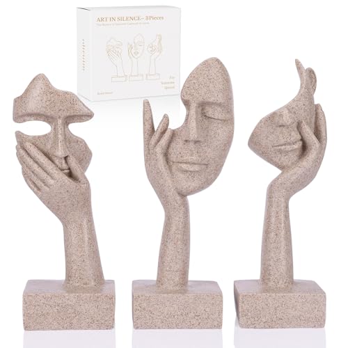olirum 3 Pcs Thinker Large Statue Set - Resin Sandstone Art Abstract Home Accent Figurines for Living Room, Bedroom, Shelves, Office Desktop, Coffee Table Decor, Gift for Women (3 Pcs Sandstone, 9") - color: 3 Pcs Sandstone, size: 9"