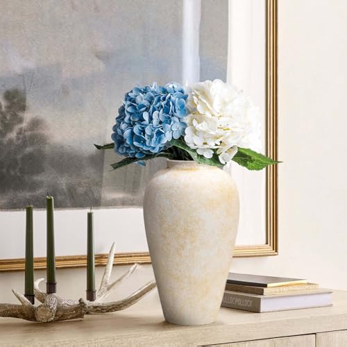 Ceramic Flower Vase Home Decor - 9.2 inch Large Farmhouse Table Vases, Rustic Decorative Vases for Kitchen Living Room Coffee Dining Shelf Mantel Decoration - color: Farmhouse Cream-9.2"