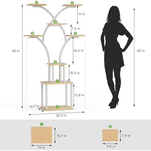 Elbourn Plant Stand Indoor with Grow Lights - 60" Tall Metal Plant Shelf for Multiple Plants, 8 Tiered Corner Plant Stands for Indoor Plants, X - Shaped Decorative Rack for Home, Living Room & Patio Decor (White) - color: White
