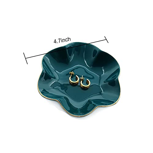 HANKOR 4.7 inch Small Ring Dish, Ceramic Jewelry Holder Tray, Green Catch All Trinket Bowl for Keys Rings Earrings - color: Green
