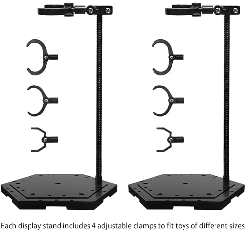 Action Figure Stand with Flexible Metal Arm,Action Figure Pose Display Holder Base,Flight Stands for Action Figures Compatible with HG RG SD SHF Gundam 1/144 Toy with Screwdriver (2Pcs Black) - color: 2Pcs Black