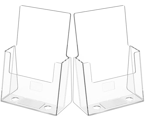 MaxGear Acrylic Brochure Holder 6 x 9 Inches, Clear Plastic Countertop Literature Holders, Bi-fold Flyer Display Stand for Pamphlets, Booklets, Magazines, Menus, Multi Purpose Organizer, 2 Pack - size: 6''x8'', style: 2 Pack