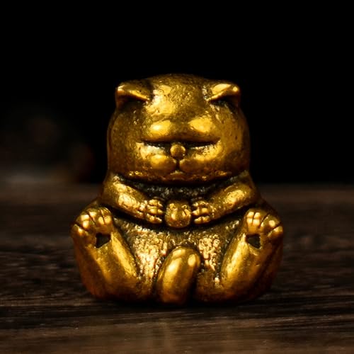 CHOVY 100% Solid Brass Retro Cat Figurine - Cute Slouched Kitten Hugging Toy Collectible Figurines for Desk Decor Oddities and Curiosities Home Decor - color: Cute Cat