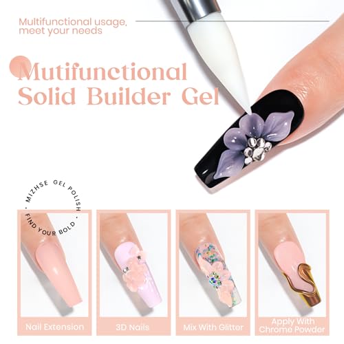 MIZHSE 3D Nail Art Gel Sculpting Gel, Solid Nail Builder Gels 2.1 oz 60g Nude Builder Hard Gels for Nails Non-Sticky for Extensions with 24pcs Dual Forms and Silicone Pen Nails Art Manicure Set - color: Nude