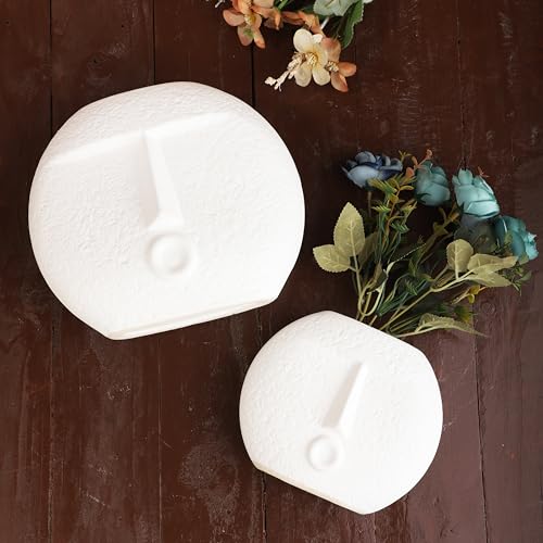 Ajuny Face Vase Set of 2 – White Ceramic Vases, Decorative Abstract Face Design for Wall, Bedroom, Modern Farmhouse Accent, Living Room, Coffee Table, Office - style: Face-Vase