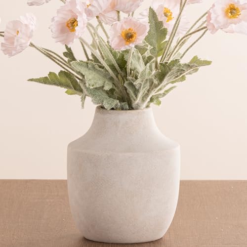 Mitt&Ditt Ceramic Flower Vase, 7.5 inch Off-White Farmhouse Rustic Vase, Handcrafted Weathered Pottery Vases, Small Flower Terracotta Vases for Home Decor, Living Room, Table, Shelf - color: B-7.5"h-antique