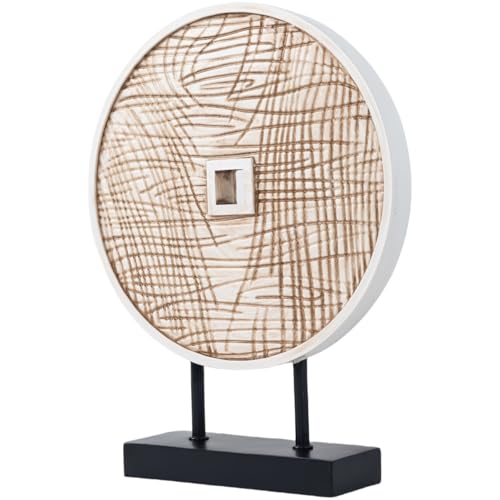Unique Round Coin Sculpture Decorative Objects for Shelf Home Decor Accents, Modern Abstract Tabletop Decor Items for Living Room Fireplace Mantel, Above Cabinet (Vintage White) - color: Vintage White