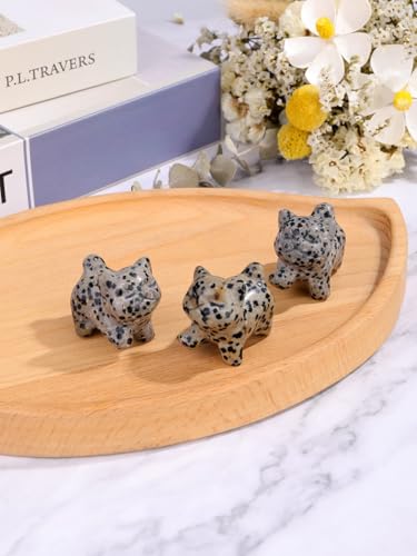 Top Plaza 1 PC Dalmation Spot Jasper Crystal Cute Cat Figurine Gifts Carved Healing Lucky Home Decor Natural Gemstone Cats Collectibles Pocket Sculpture for Cat Lovers - color: Dalmation Spot Jasper