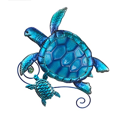 JOYBee Metal Sea Turtle Wall Art Decor Outdoor Indoor Nautical Hanging Art Blue Green Stained Glass Decorative Sculpture for Garden Pool Patio Balcony Kitchen or Bathroom(12.5 * 11inch) - color: Turtel