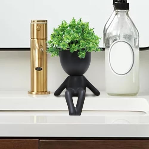 Zerzsy Fake Plants Succulents Office Table Decor Indoor Mini Succulent Plant Cute Artificial Plant Bathroom Decoration Set of 1 - color: Black-b