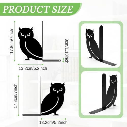 Sanwarm Metal Bookends Owl Minimalist Book Ends Decorative Bookend for Home Office Library Desk Book Shelves Decor, Gift for Reading Enthusiasts Non-Skid Book Stoppers Holder (Black 1 Pair) - color: Owl