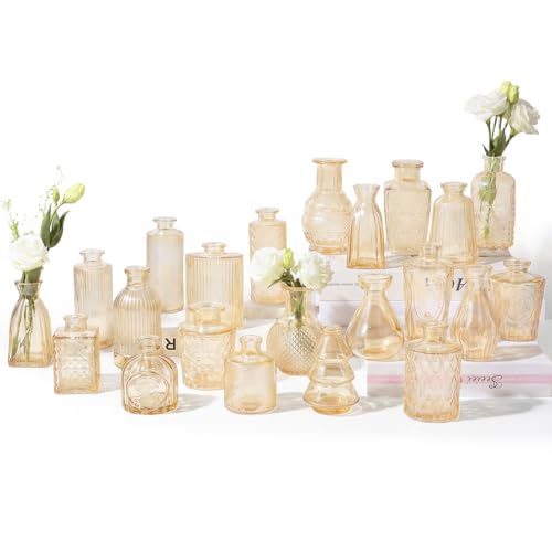 RUCKACE Bud Vases in Bulk 22 Gold Glass Small Vases Flower Vase for Centerpiece Table Wedding Decorations Home Decor Party - style: Gold 22 Pack
