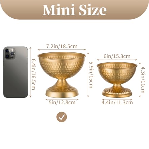 Sziqiqi Urn Vases for Wedding Centrepiece - 6in High Gold Metal Vase Set of 2 Small Vintage Flower Arrangement Pots for Table Centrepieces Elegant Hammered Vase for Christmas Anniversary Party - color: Gold, size: 5.9in - 2 Pc