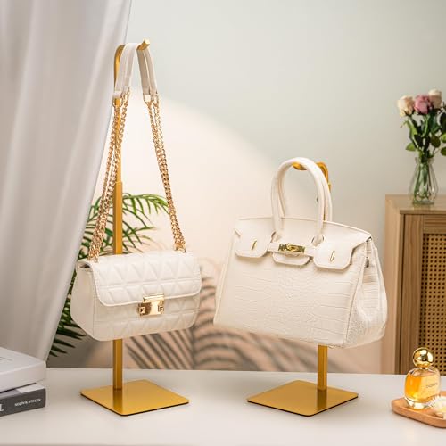 2 Pack Purse Holder Handbag Display Stand: Gold Hanger Rack for Bags, Purses, and Wreath, Adjustable Hook Stand for Tabletop, Closet, and Retail Use for Vendors - color: Gold