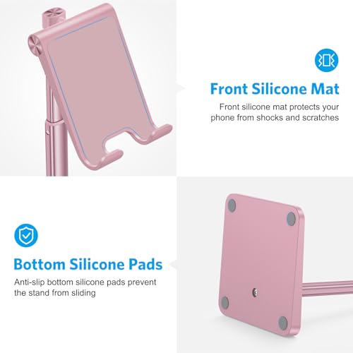 OMOTON Cell Phone Stand, Adjustable Angle Height Desk Phone Dock Holder for iPhone Air/17 Pro Max / 11 Pro/XS Max/XR, Samsung Galaxy S20 / S10 / S9 / S8 and Other Phones (3.5-7.0-Inch), Rose Gold - color: Rosegold