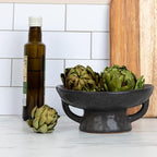 Creative Co-Op Stoneware Bowl with Handle and Base, Black Reactive Glaze - color: Black, size: 8.0" Round x 3.75" Tall