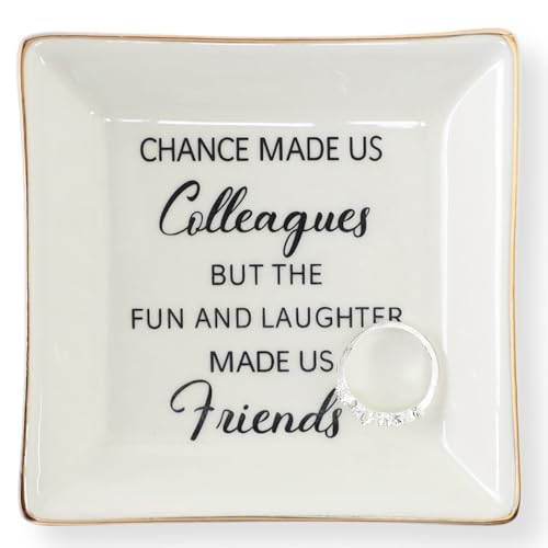 HOME SMILE Colleague to Friend Gifts for Women Jewelry Tray- Retirement Leaving Farewell Appreciation Birthday Christmas-Chance Made Us Colleagues,But The Fun and Laughter We Share Made Us Friends - style: Colleague to Friend