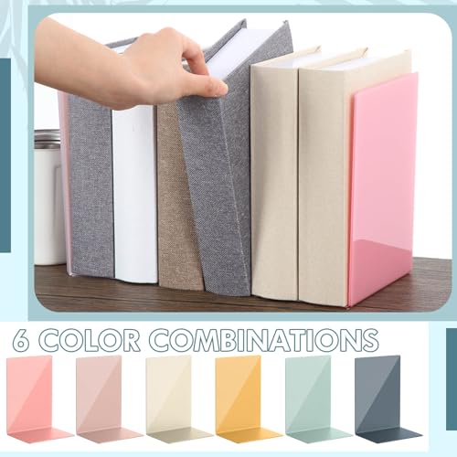 6 Pack Acrylic Bookends, Thickened Colorful Book Ends for Shelves, Assorted Colors, Stable Non-Slip Book Stoppers for Home Office Classroom Organization(Bohemian Colors) - color: Bohemian Colors