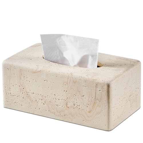 Natural Travertine Textures Tissue Box Cover Rectangular (Only Suitable for Standard Sized Tissue Box) for Decor,Resin Tissue Box for Bathroom Countertop,Bedside,Office（Made of Resin, Height of 4 in - color: Yellow Stone L
