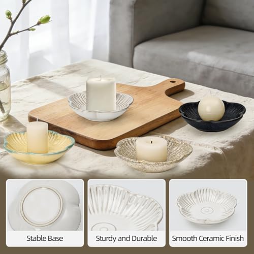 Koythin Ceramic Candlestick Holder for Pillar Candles, Floral Shape Candle Stand & Dish Bowl for Candlesticks, Incense, Decorative Ceramic Plate Tray for Table Centerpiece and Home Decor (White) - color: White