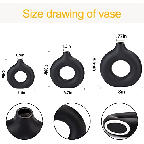 Black Ceramic Vases -for Modern Home Decor,Black Round Vase Set 3 Matte Design Minimalist Nordic Boho Style for Wedding Dinner Table Living Room Office Bedroom, Decorative Gift - color: Black, size: Small + Big + Super Large