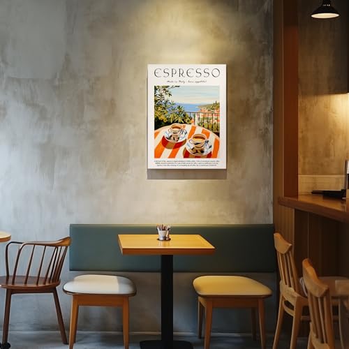 GELDSTEI Coffee Wall Art, Vintage Espresso Wrapped Canvas Print, Italian Coffee Poster Print, Cafe Bar Decoration, Retro Italian Cafe Wall Decor for Kitchen Dining Room Framed Ready to Hang 16x24 Inch - color: Orange, size: 24"L x 16"W