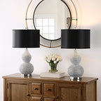 SAFAVIEH Lighting Collection Nicole Silver/Black Shade Beaded 25-inch Table Lamp Set of 2 with USB Charging Port (LED Bulbs Included) - color: Silver - with USB