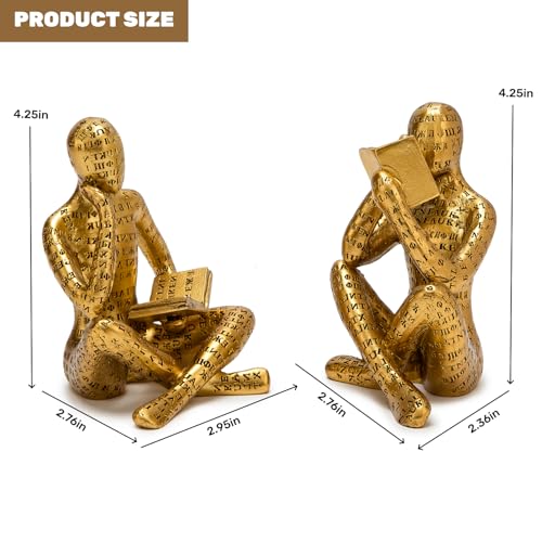 Antique Gold Reading Thinker Statue, Set of 2 Bookshelf Decor Abstract Art Thinker Sculptures, Modern Aesthetic Figurine Home Decoration Ornaments for Living Room Office Shelf Coffee Table Desk Decor - color: Antique Gold