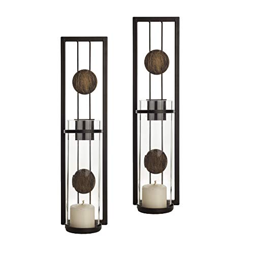 Danya B Set of Two Wall Sconces, Metal Wall Décor, Antique-Style Metal Sconce for Home, Patio or Office – Decorative Metal Wall Scone, Candle Holder, Real or Battery Operated Candles