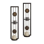 Danya B Set of Two Wall Sconces, Metal Wall Décor, Antique-Style Metal Sconce for Home, Patio or Office – Decorative Metal Wall Scone, Candle Holder, Real or Battery Operated Candles